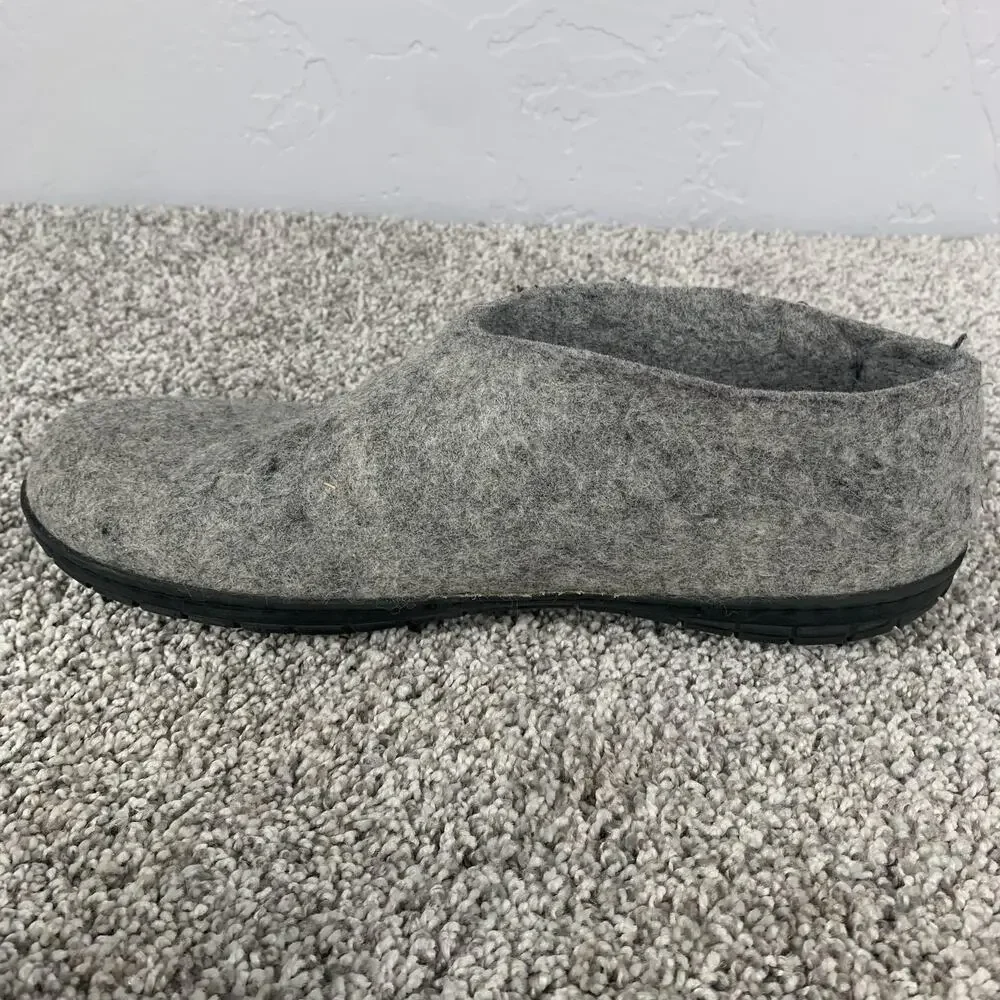 Glerups Slippers Mens Size 10 Gray Wool Felt Rubber Sole House Shoes Comfort